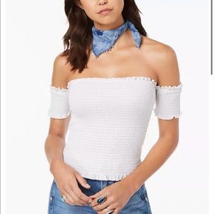 White Off The Shoulder Ruched Top